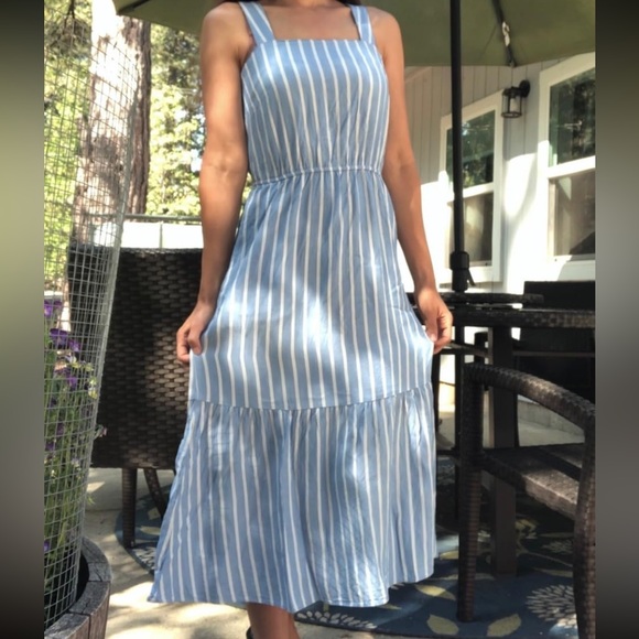 Amazon Essentials Women's Fluid Twill Tiered Fit and Flare Dress - Picture 3 of 4